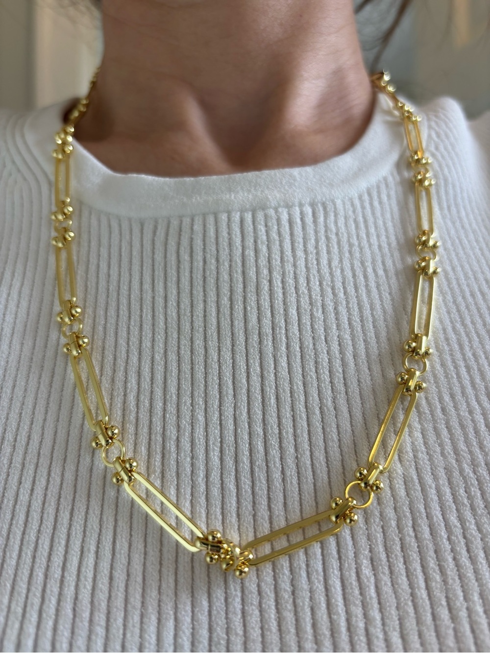 14k yellow gold plated thick Polished paperclip Link chain long Necklace new